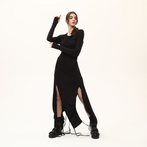 Multi Shirred Long Women's Dress