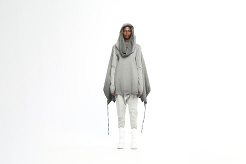 Junus Coban Nomad hooded tunic front view in light grey