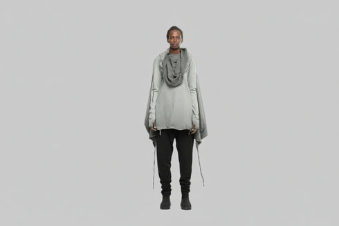 Junus Coban Nomad hooded tunic front view in light grey