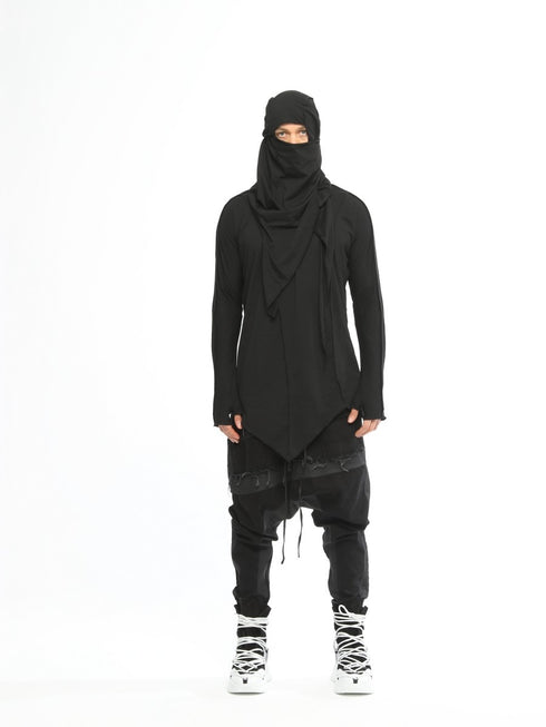 Junus Coban Paneled Denim-Trim Sarouel Pants Black