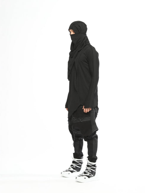 Junus Coban Paneled Denim-Trim Sarouel Pants Black
