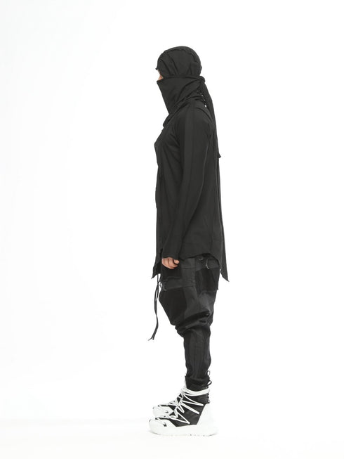 Junus Coban Paneled Denim-Trim Sarouel Pants Black