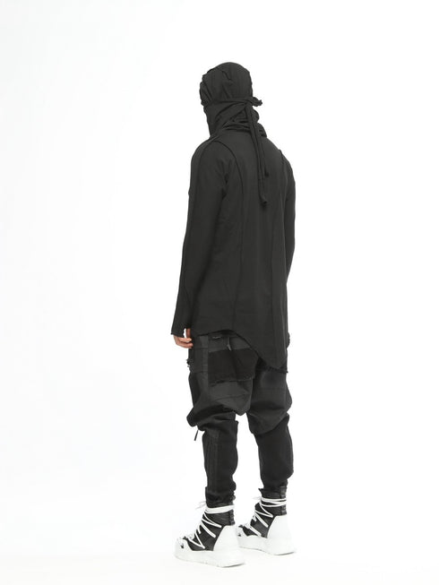 Junus Coban Paneled Denim-Trim Sarouel Pants Black