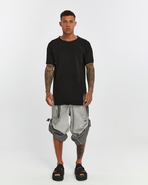 Junus Coban Raw-Collar Kangaroo Pocket T-Shirt Black