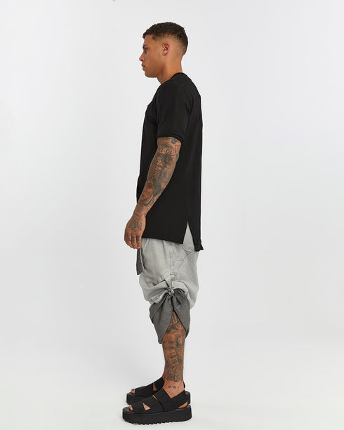 Junus Coban Raw-Collar Kangaroo Pocket T-Shirt Black