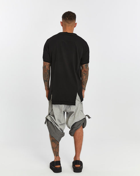 Junus Coban Raw-Collar Kangaroo Pocket T-Shirt Black