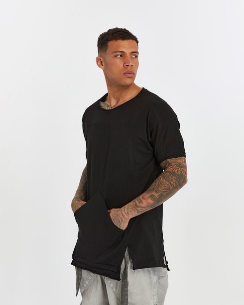 Junus Coban Raw-Collar Kangaroo Pocket T-Shirt Black