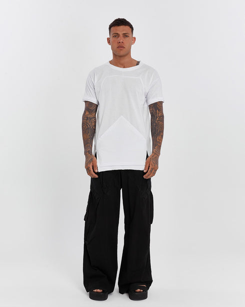 Junus Coban Raw-Collar Kangaroo Pocket T-Shirt White