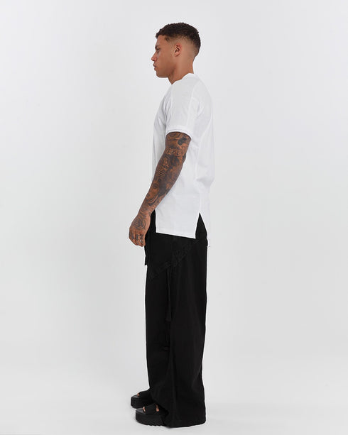 Junus Coban Raw-Collar Kangaroo Pocket T-Shirt White