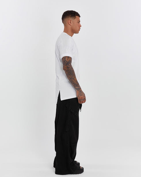 Junus Coban Raw-Collar Kangaroo Pocket T-Shirt White