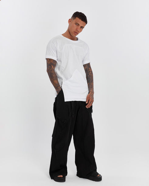 Junus Coban Raw-Collar Kangaroo Pocket T-Shirt White