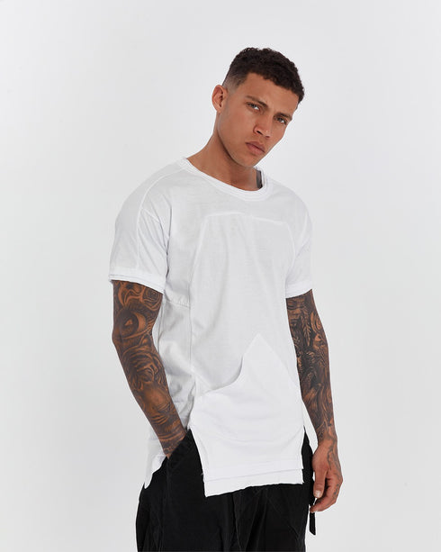 Junus Coban Raw-Collar Kangaroo Pocket T-Shirt White