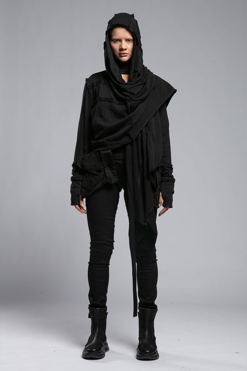 Raw Seam Ribbed Long Front Women's Cardigan