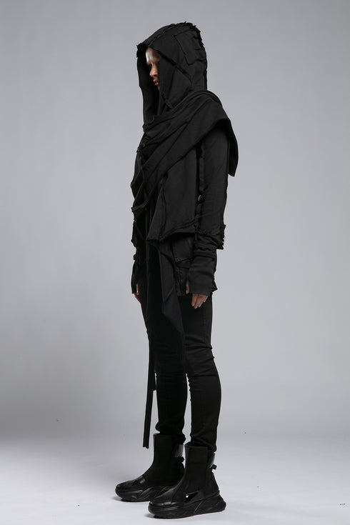 Raw Seam Ribbed Long Front Women's Cardigan
