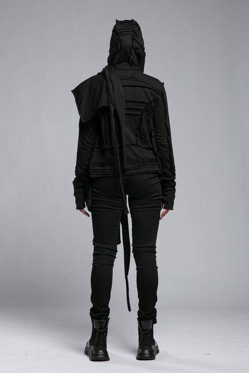 Raw Seam Ribbed Long Front Women's Cardigan