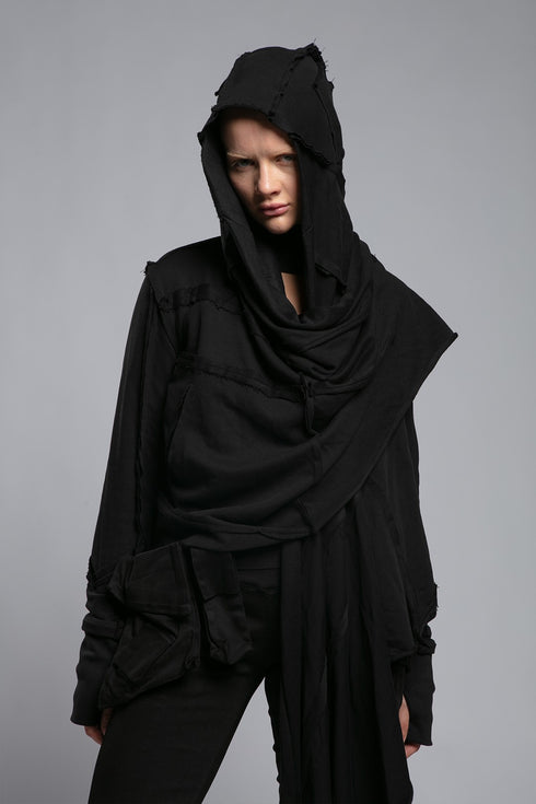 Raw Seam Ribbed Long Front Women's Cardigan
