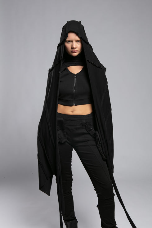 Raw Seam Ribbed Long Front Women's Cardigan