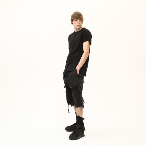 Junus Coban Raw-Seam Slit-Hem T-Shirt Black