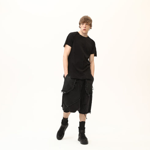Junus Coban Raw-Seam Slit-Hem T-Shirt Black
