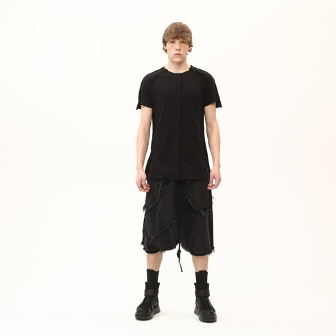 Junus Coban Raw-Seam Slit-Hem T-Shirt Black