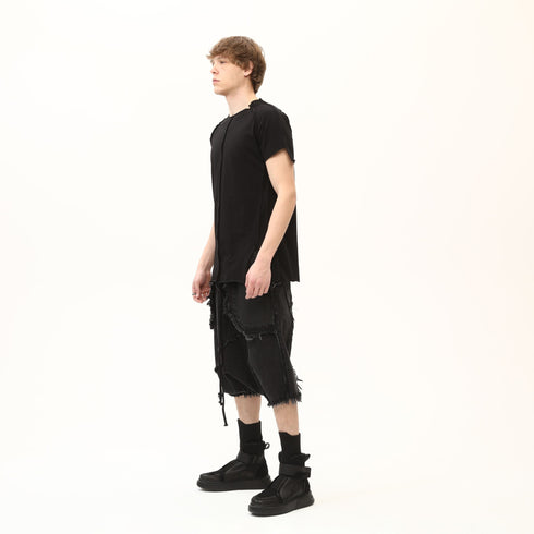 Junus Coban Raw-Seam Slit-Hem T-Shirt Black