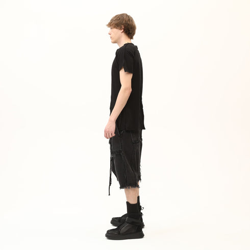 Junus Coban Raw-Seam Slit-Hem T-Shirt Black