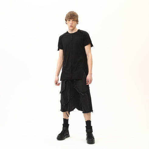 Junus Coban Raw-Seam Slit-Hem T-Shirt Black