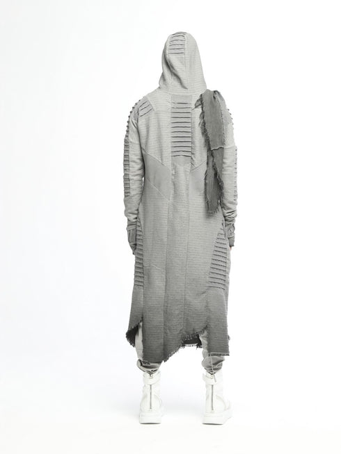 Junus Coban Ribbed Scarf-Front Longline Cardigan Anthracite