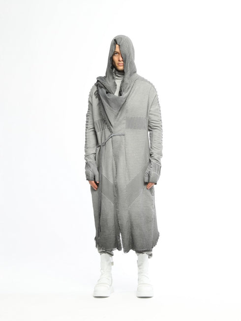 Junus Coban Ribbed Scarf-Front Longline Cardigan Anthracite