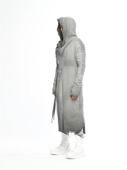 Junus Coban Ribbed Scarf-Front Longline Cardigan Anthracite