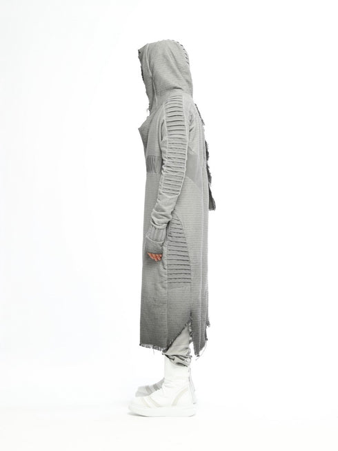 Junus Coban Ribbed Scarf-Front Longline Cardigan Anthracite