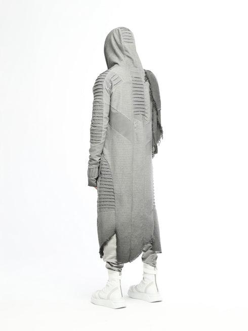 Junus Coban Ribbed Scarf-Front Longline Cardigan Anthracite