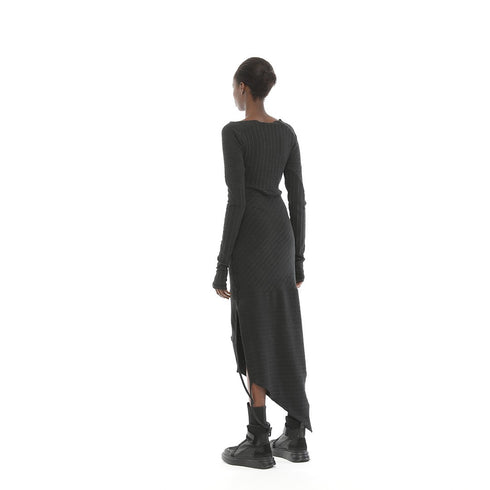 Side Slit Draped Neck Knit Women's Dress