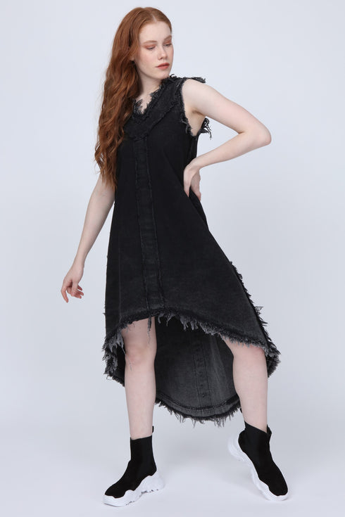 V Neck Raw Seam Slouchy Women's Tunic