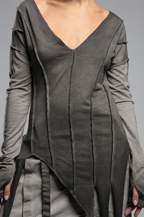 Junus Coban Women's Asymmetric Cut Sweatshirt in anthracite upper detail view