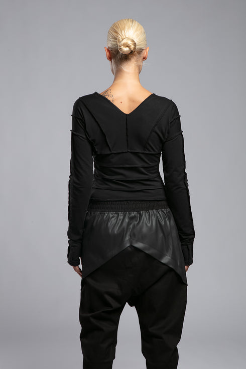 Junus Coban Women's Asymmetric Cut Sweatshirt in black back view