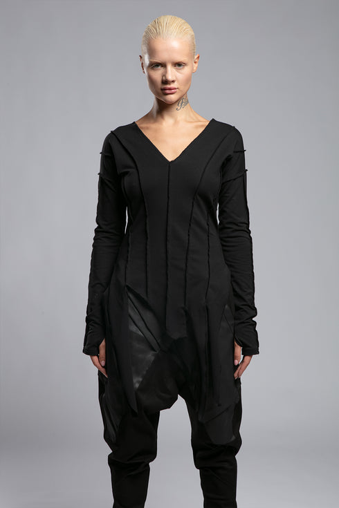 Junus Coban Women's Asymmetric Cut Sweatshirt in black front view