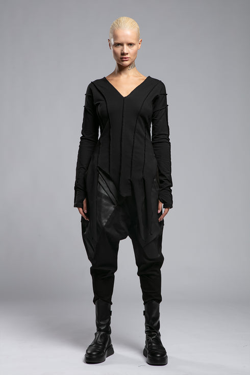 Junus Coban Women's Asymmetric Cut Sweatshirt in black full front view