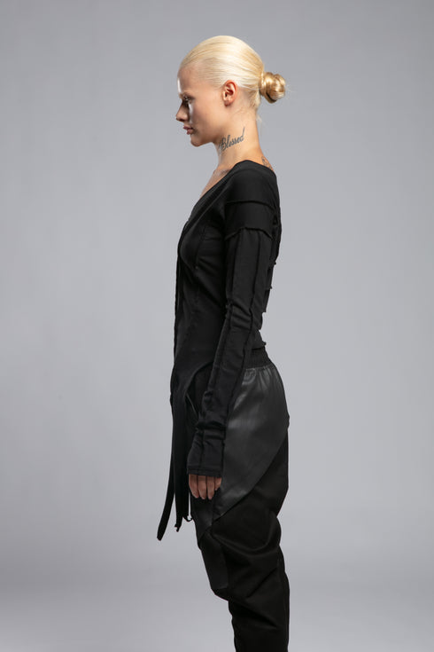 Junus Coban Women's Asymmetric Cut Sweatshirt in black side view