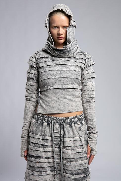 Junus Coban Women's Ribbed Sweatshirt in acid grey front close-up
