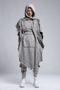 Junus Coban Women's Scarf Cardigan in Acid Grey front view with hood, scarf detail and draped silhouette