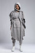 Junus Coban Women's Scarf Cardigan in Acid Grey front view with hood, scarf detail and draped silhouette