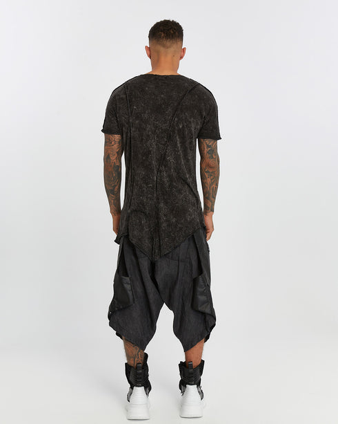 Men's Raw Seam T-shirt in Acid Black back view with raw seam construction