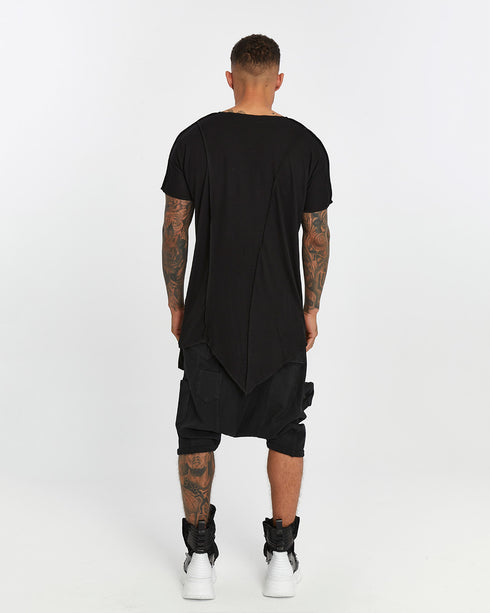 Men's Raw Seam T-shirt in Black back view with raw seam construction