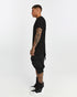 Men's Raw Seam T-shirt in Black side view with longline silhouette