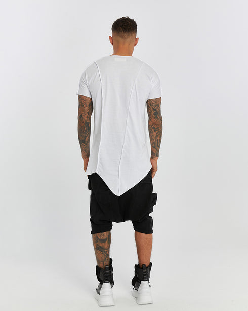 Men's Raw Seam T-shirt in White back view with raw seam construction