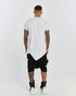Men's Raw Seam T-shirt in White back view with raw seam construction