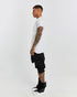 Men's Raw Seam T-shirt in White side view with longline silhouette