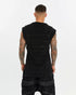 Men's Short Sleeve T-shirt in Stone Black back view with layered texture and raw edges