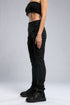 Women's Wide Ribbed Leggings in Black side view showing ribbed side panels